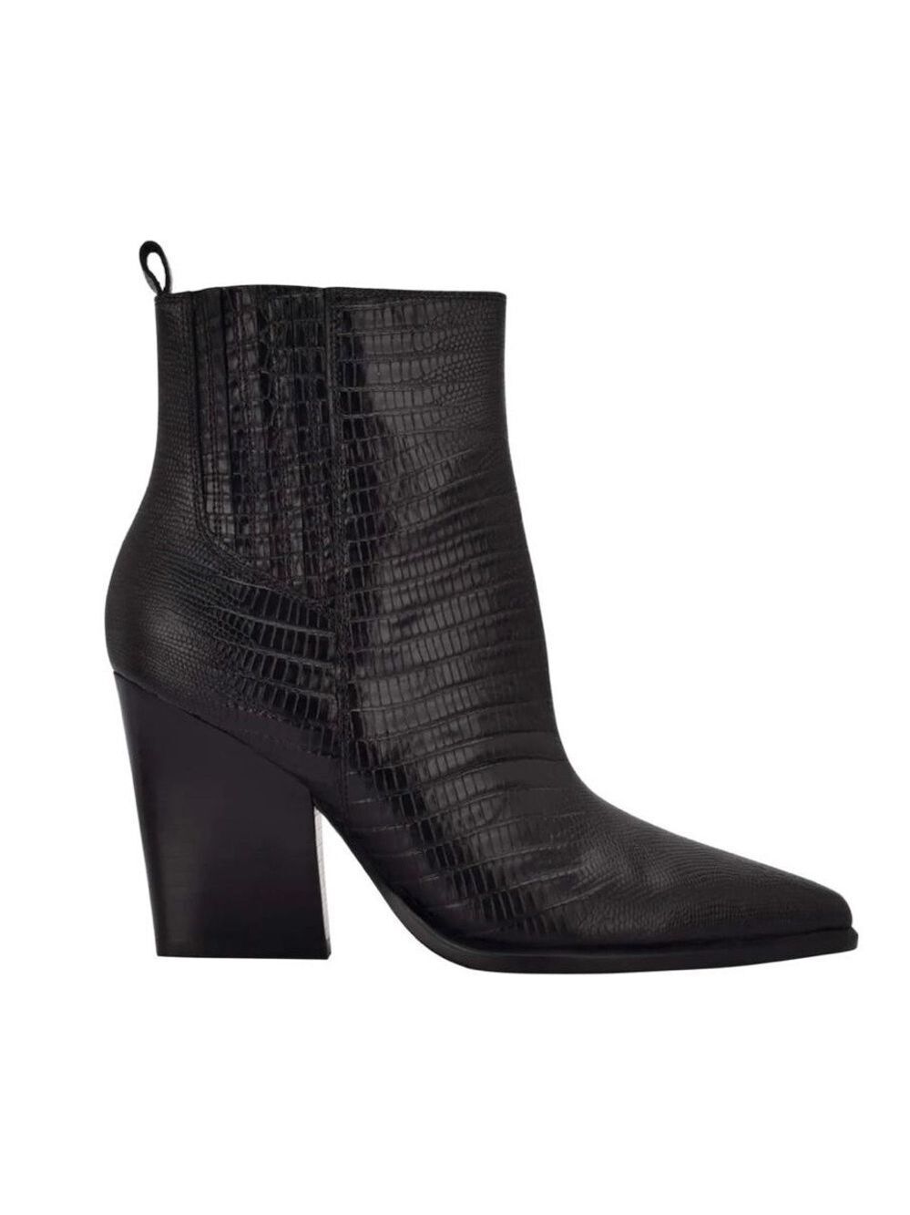 Nib Marc Fisher Mariel Block Heel Zip Booties in Black Croco